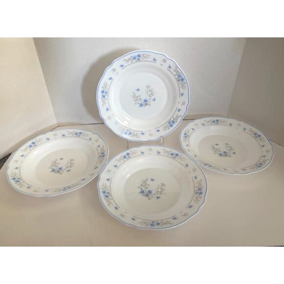 ARCOPAL France Romantique Vintage 9” Pasta/Soup Bowls Blue Flowers Set Of 4 - Picture 1 of 5